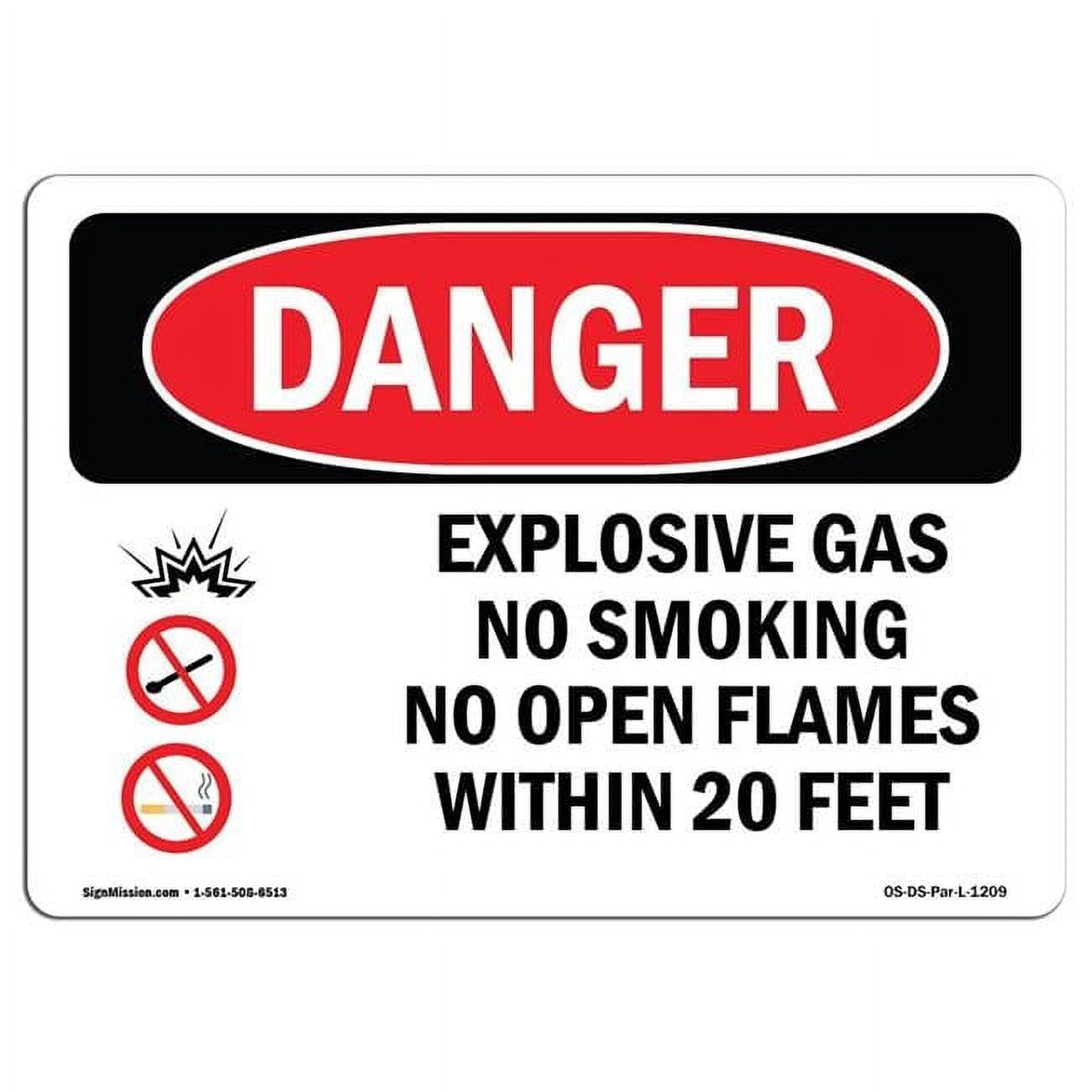 12 x 18 in. OSHA Danger Sign - Explosive Gas No Smoking within 20 Feet ...