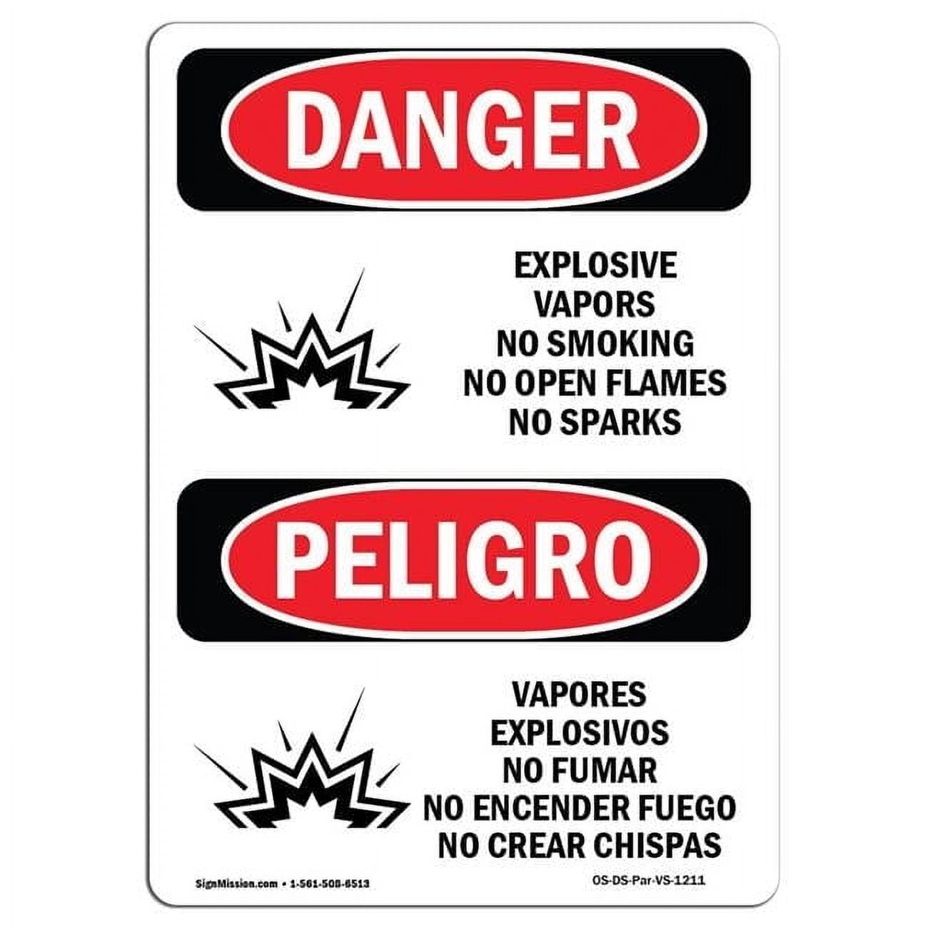 12 x 18 in. OSHA Danger Sign - Explosive Vapors No Smoking Bilingual ...