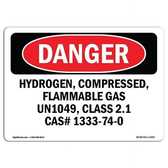 12 x 18 in. OSHA Danger Sign - Hydrogen Compressed Flammable Gas UN1049