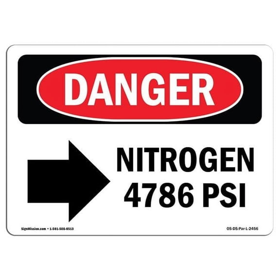 12 x 18 in. OSHA Danger Sign - Nitrogen 4786 Psi with Right Arrow