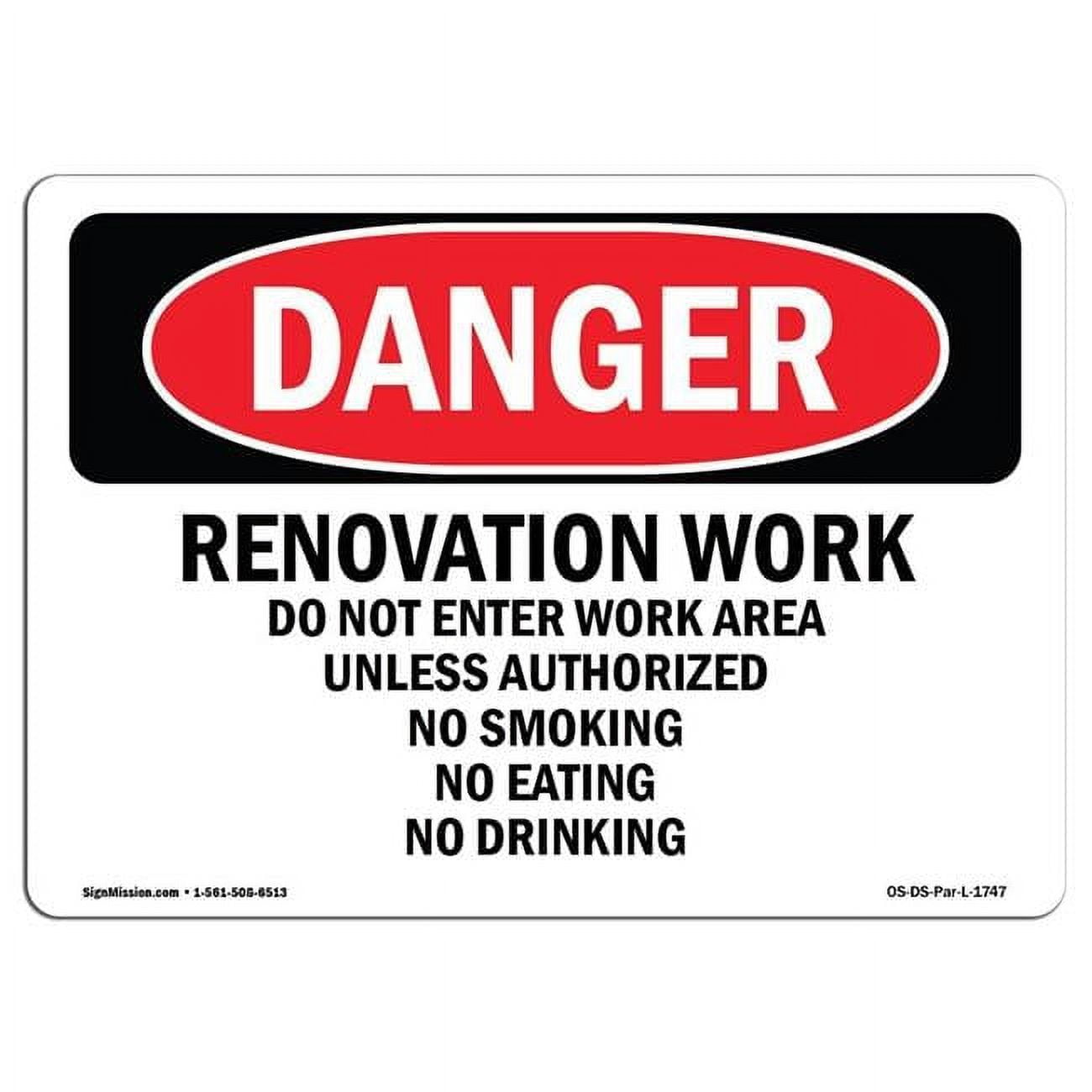 12 x 18 in. OSHA Danger Sign - Renovation Work Do Not Enter Work Area ...