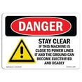 thumbnail image 1 of 12 x 18 in. OSHA Danger Sign - Stay Clear If Machine Close to Power Lines, 1 of 1