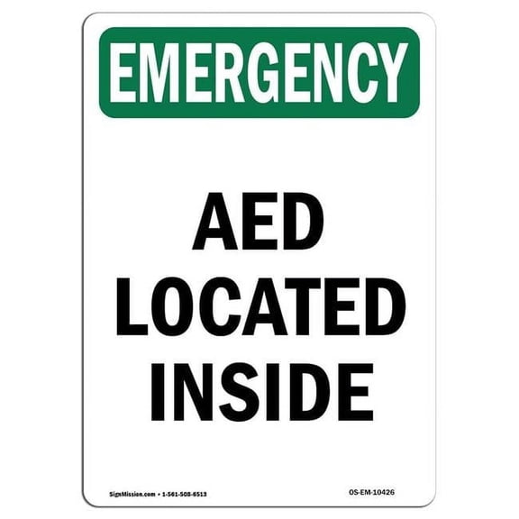 12 x 18 in. OSHA Emergency Sign - Aed Located Inside