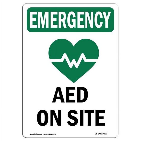 12 x 18 in. OSHA Emergency Sign - Aed on Site with Symbol