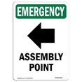 thumbnail image 1 of 12 x 18 in. OSHA Emergency Sign - Assembly Point Left Arrow with Symbol, 1 of 1
