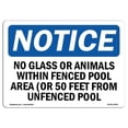 thumbnail image 1 of 12 x 18 in. OSHA Notice Sign - No Glass or Animals within Fenced Pool Area, 1 of 1