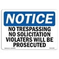 thumbnail image 1 of 12 x 18 in. OSHA Notice Sign - No Trespassing No Solicitation Violators, 1 of 1