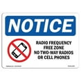 thumbnail image 1 of 12 x 18 in. OSHA Notice Sign - Radio Frequency Free Zone No Two-Way Radios or Cell Phones, 1 of 1