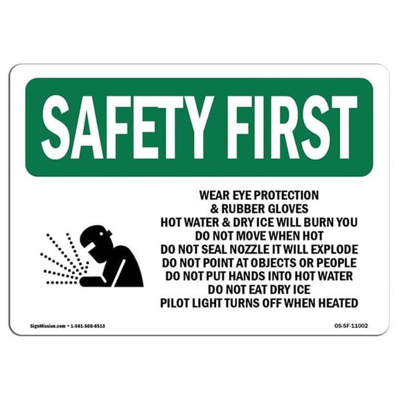 12 x 18 in. OSHA Safety First Sign - Wear Eye Protection & Rubber with Symbol