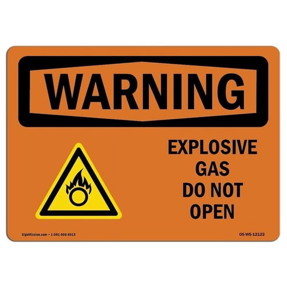 12 x 18 in. OSHA Warning Sign - Explosive Gas Do Not Open with Symbol