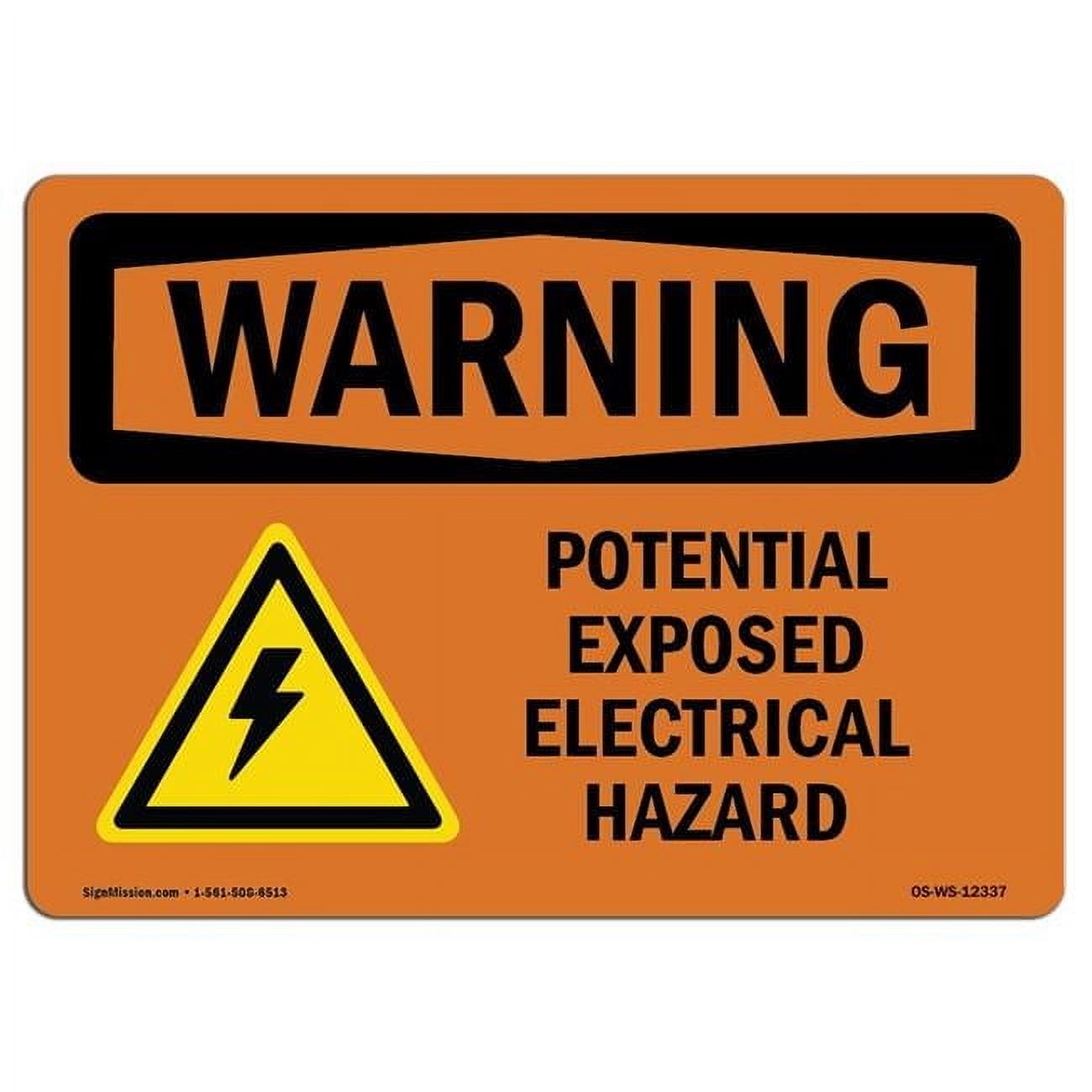 Warning Sign Potential Risk 12 x 18 in. OSHA Warning Sign - Potential Exposed Electrical Hazard ...