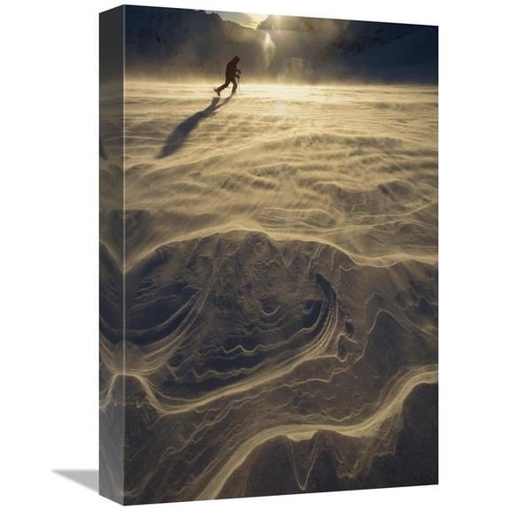 12 x 18 in. Skiier on Upper Tasman Glacier At Sunset, Mount Cook NP, New Zealand Art Print - Ned Norton