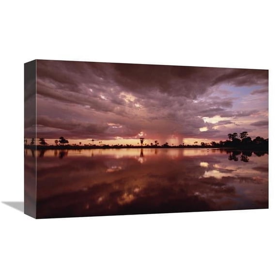 12 x 18 in. Sunset & Storm Clouds Over Waterhole, Linyanti Swamp, Botswana Art Print - Gerry Ellis
