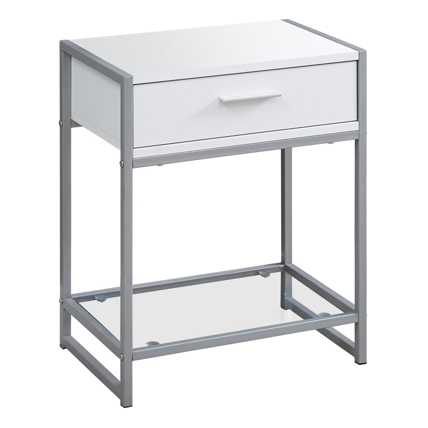 White and Silver Rectangular Metal and MDF Side Table with Storage