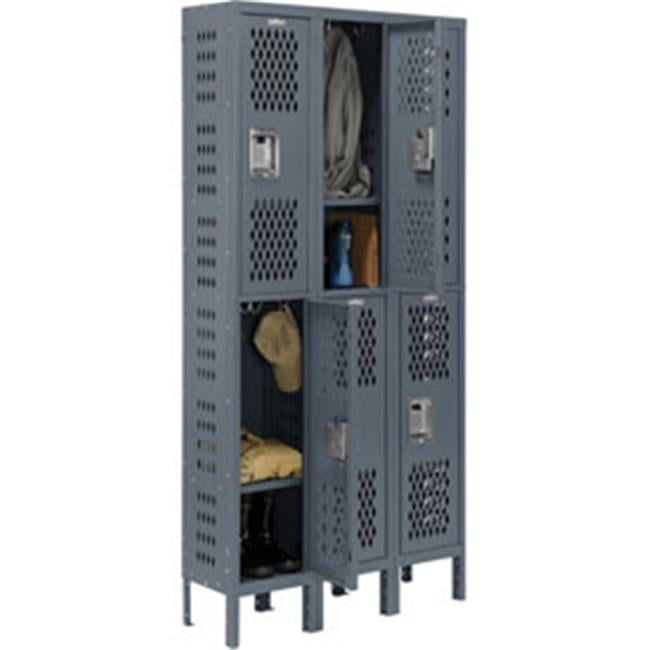 Gray Double Tier 3-Wide Ventilated Steel Locker