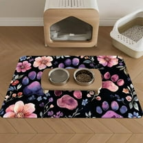 12"x 19" - Small Dog Feeding Mat, Absorbent Mats for Dog Food and Water Bowl, Pet Placemat for Dogs, Cats, Puppy Accessories - (Paw Print and Watercolor Flower)