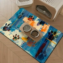 12"x 19" - Small Dog Feeding Mat, Absorbent Mats for Dog Food and Water Bowl, Pet Placemat for Dogs, Cats, Puppy Accessories - (Paw Prints on Colorful)