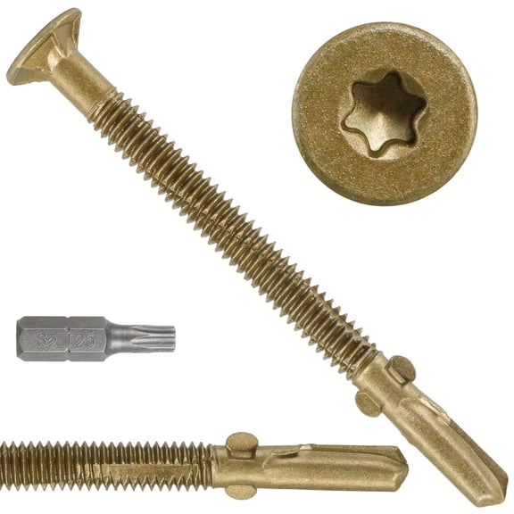 #12 x 2-1/2" Trailer Deck Screws, Self-Tapping Sheet Wood Metal Screw, 550Pcs T25 Star Bits Reamer Tek Screws for Trailers, for Attaching Wood to Steel