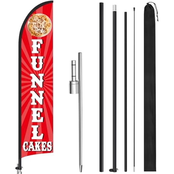 12 x 2.5 ft Funnel Cakes Windless Swooper Flag Feather Banner with 15 ft Flag Pole Kit and Ground Stake for Mexican Restaurant Business Advertising Store Fronts Shops Outdoor$$Other