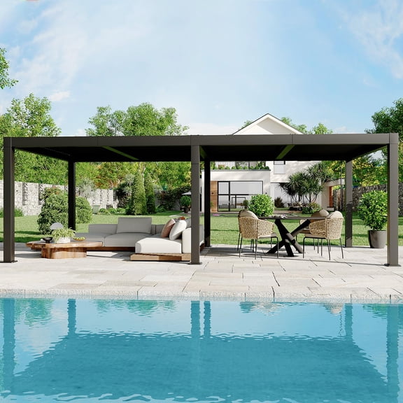 12' x 20' All-Aluminum Louvered Pergola with Adjustable Roof, Reinforced Frame & Integrated Drainage Outdoor Gazebo for Patio, Garden, Backyard, Dark Gray