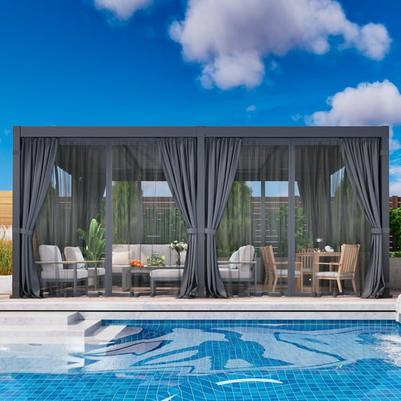 Heynemo 12' x 20' Aluminum Louvered Pergola with Adjustable Roof for Patio, Deck and Garden, Elegance Outdoor Shade