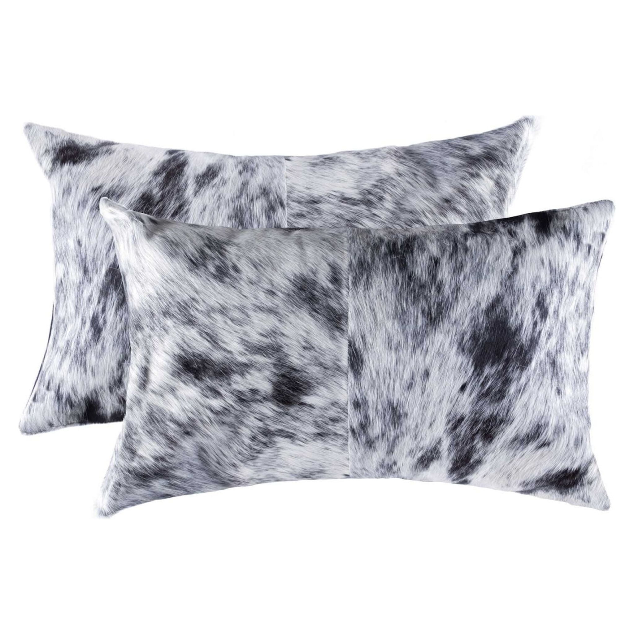 Black and White Cowhide Rectangular Throw Pillow Set