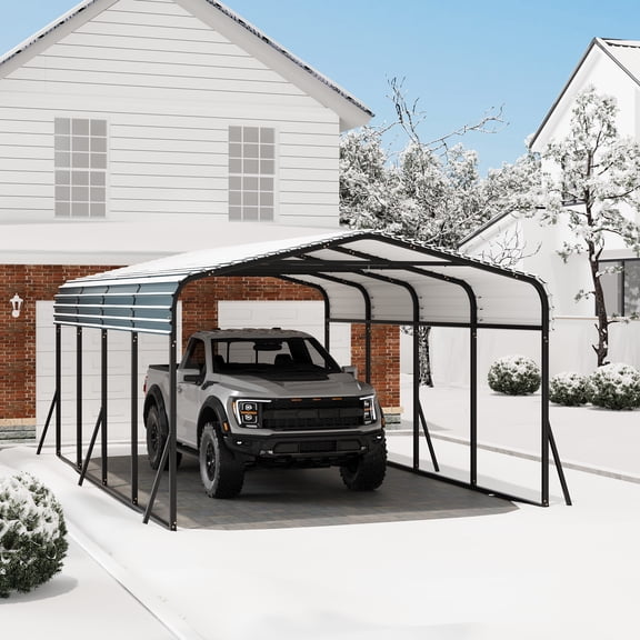 12 x 20 FT Heavy Duty Metal Carport Canopy with Galvanized Steel Roof, Reinforced Metal Garage Shelter, Multi-Use Shelter Outdoor Garage for Car, Boat, Party,Gray
