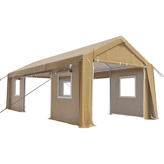12 x 20 Ft Heavy Duty Portable Steel Carport with 4 Roll-up Doors & 4 Windows,Waterproof Carport Canopy for Car Truck Boat