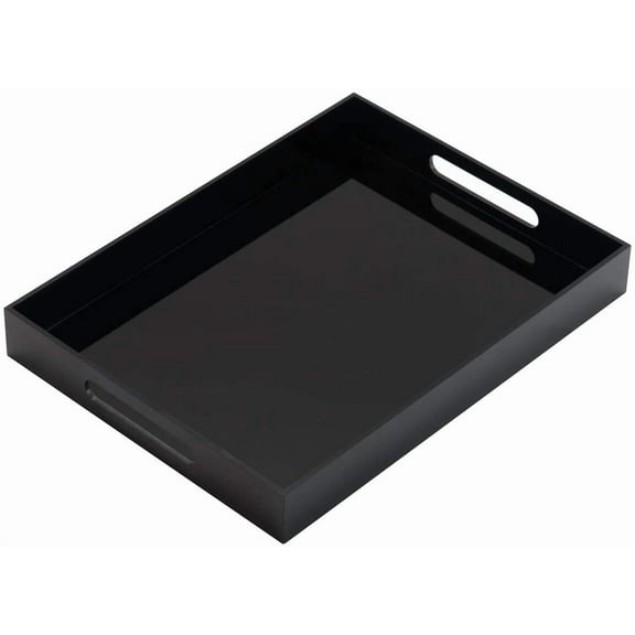 12 x 20 Inch Clear Acrylic Serving Tray with Handles, Sturdy Decorative Ottoman Vanity Tray, Multipurpose Organizer Tray for Coffee, Breakfast, Appetizer, Kitchen Countertop and Makeup Storage