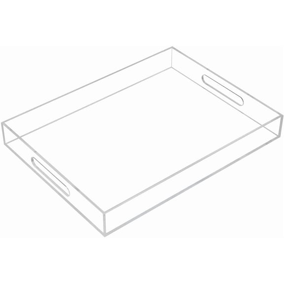 12 x 20 Inch Clear Acrylic Serving Tray with Handles, Sturdy Decorative Ottoman Vanity Tray, Multipurpose Organizer Tray for Coffee, Breakfast, Appetizer, Kitchen Countertop and Makeup Storage