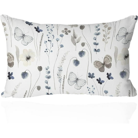 12 x 20 Inch Spring Floral Pillow Cover - Watercolor Butterfly and Botanical Design, Rustic Farmhouse Decorative Cushion Case for Home and Living Space, Pastel Elegant Decor