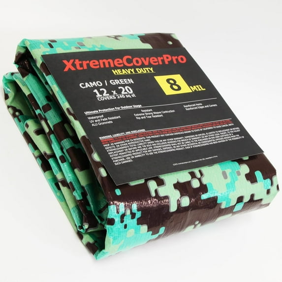 12' x 20' Large Multi-Purpose Waterproof Light Weight Heavy Duty Poly Tarp Grommets Every 24", 8 Mil 12x20CAMO Camoflauge Thick, for Home, Boats, Cars, Camping, UV Resistant, Rip/Tear Proof