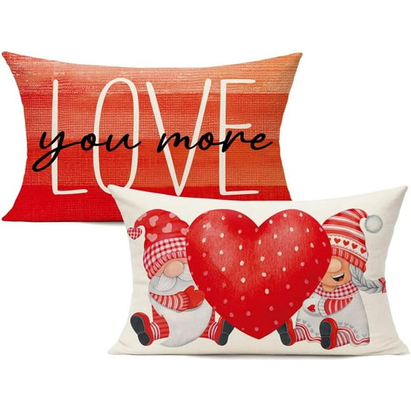 12 x 20 Lumbar Valentines Day Decorative Throw Pillow Covers Inch Set of 4 Love Forever Heart Wedding Anniversary Cushion Case Decorations Home Décor for Sofa Couch,Gnomes