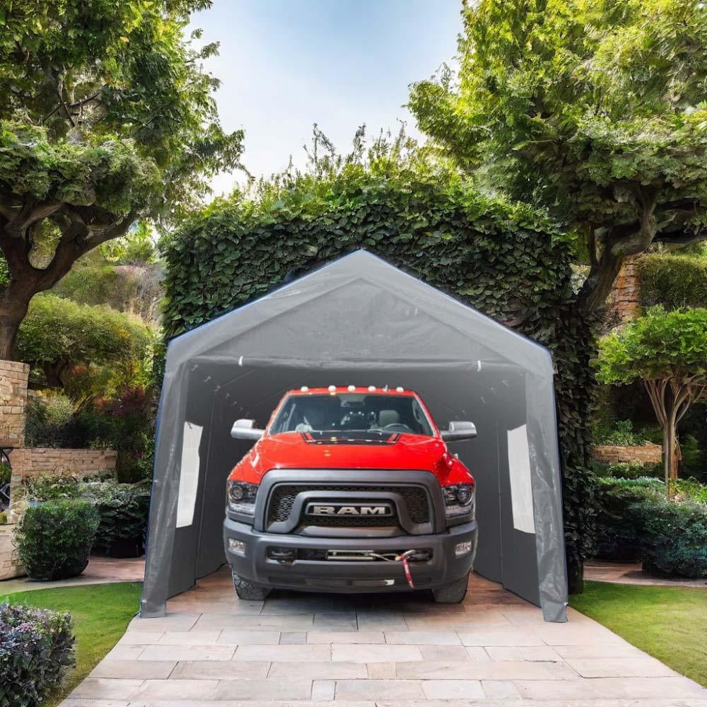 Gray 12' x 20' Portable Carport with Windows and Metal Frame