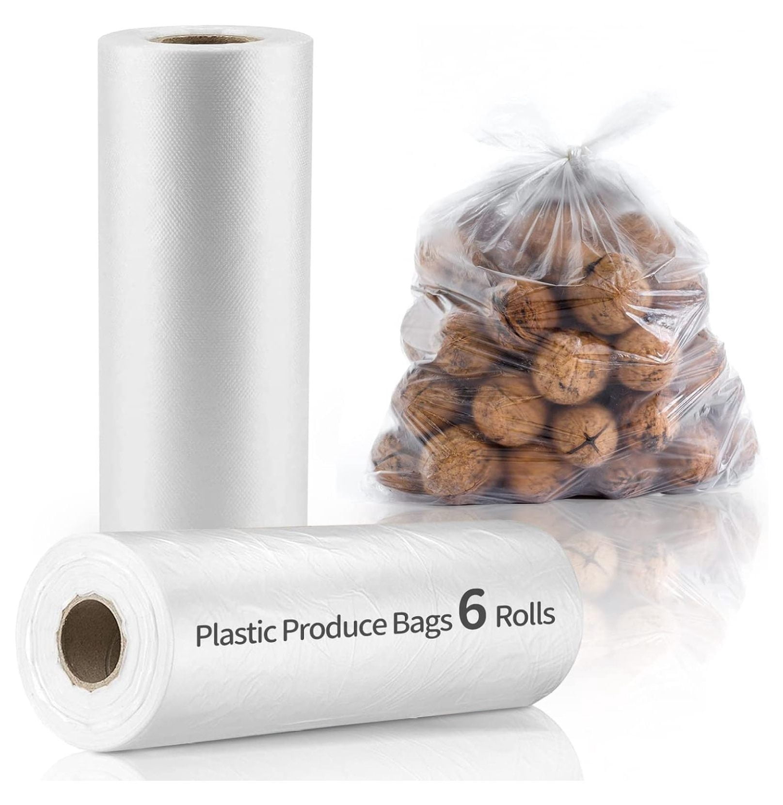 12” x 20” Plastic Produce Bags, Food Storage Bags 350pcs on a Roll, Clear Produce Bag for Food Vegetable Bread Fruit Meat - 6 Rolls