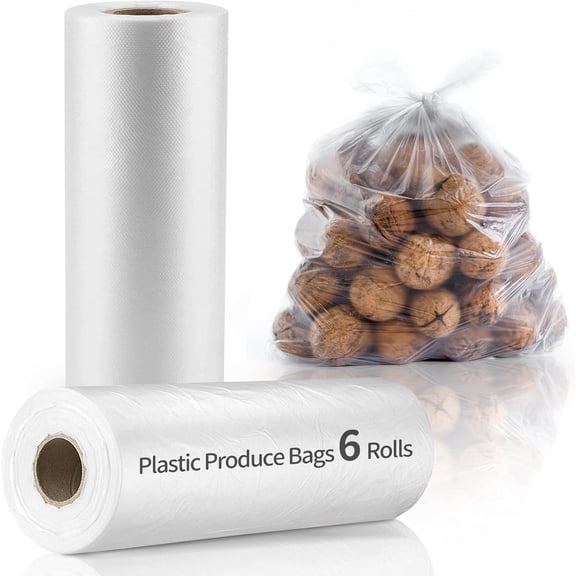 12 x 20 Plastic Produce Bags, Food Storage Bags 350pcs on a Roll, Clear Produce Bag for Food Vegetable Bread Fruit Meat - 6 Rolls