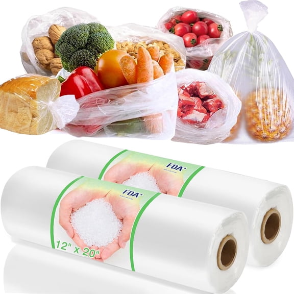 12" x 20" Plastic Produce Bags Roll, Fresh-Keeping Disposable Food Bags, Clear Plastic Bag for Food, Bread, Refrigerator Storage, Kitchen, Supermarket, 700 (2 rolls x350)