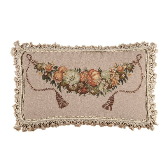 Pumpkins & Fruit Petit Point Wool Blend Decorative Accent Pillow