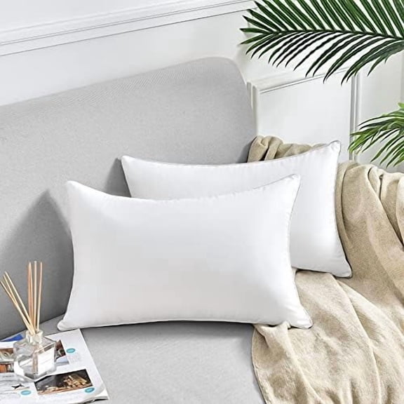 12 x 20 Throw Pillow Inserts (Set of 2), Rectangle Interior Sofa Pillow Inserts with 100% Cotton Cover, Lumbar Support Pillow for Chair Bed, Decorative Pillow Insert Pair, White Couch Pillow