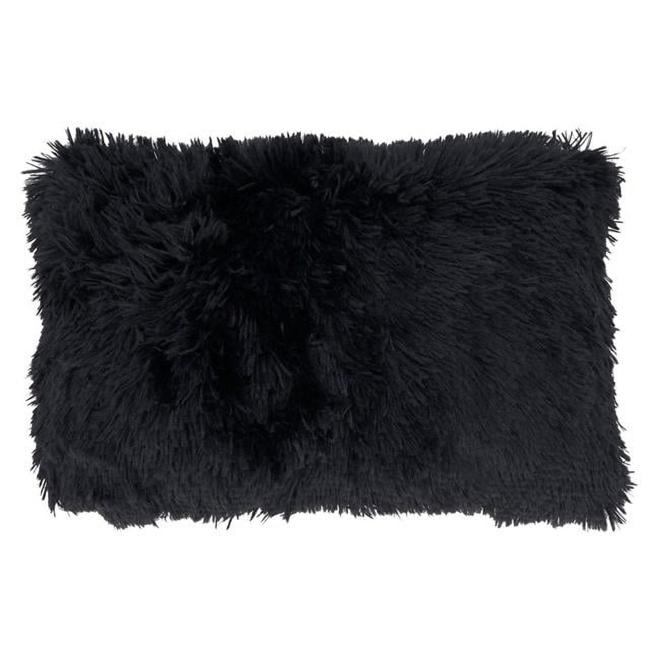 Classic Black Faux Fur Oblong Throw Pillow with Down Filling