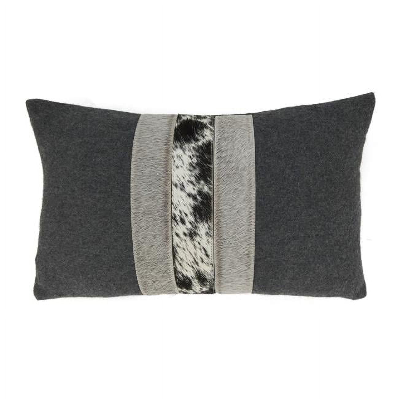 Charcoal Hair-On Leather and Felt Oblong Throw Pillow
