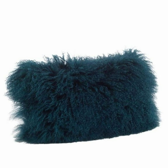 12 x 20 in. Wool Mongolian Lamb Fur Throw Pillow - Teal