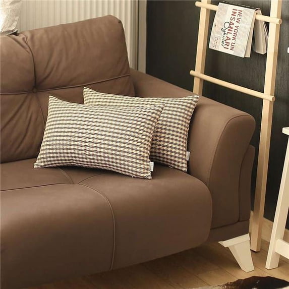 12 x 20 x 1 in. Tan Houndstooth Lumbar Pillow Covers, Set of 2