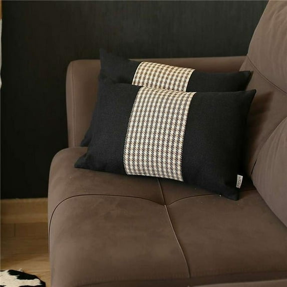 12 x 20 x 1 in. Tan Mid Houndstooth Lumbar Pillow Covers, Set of 2