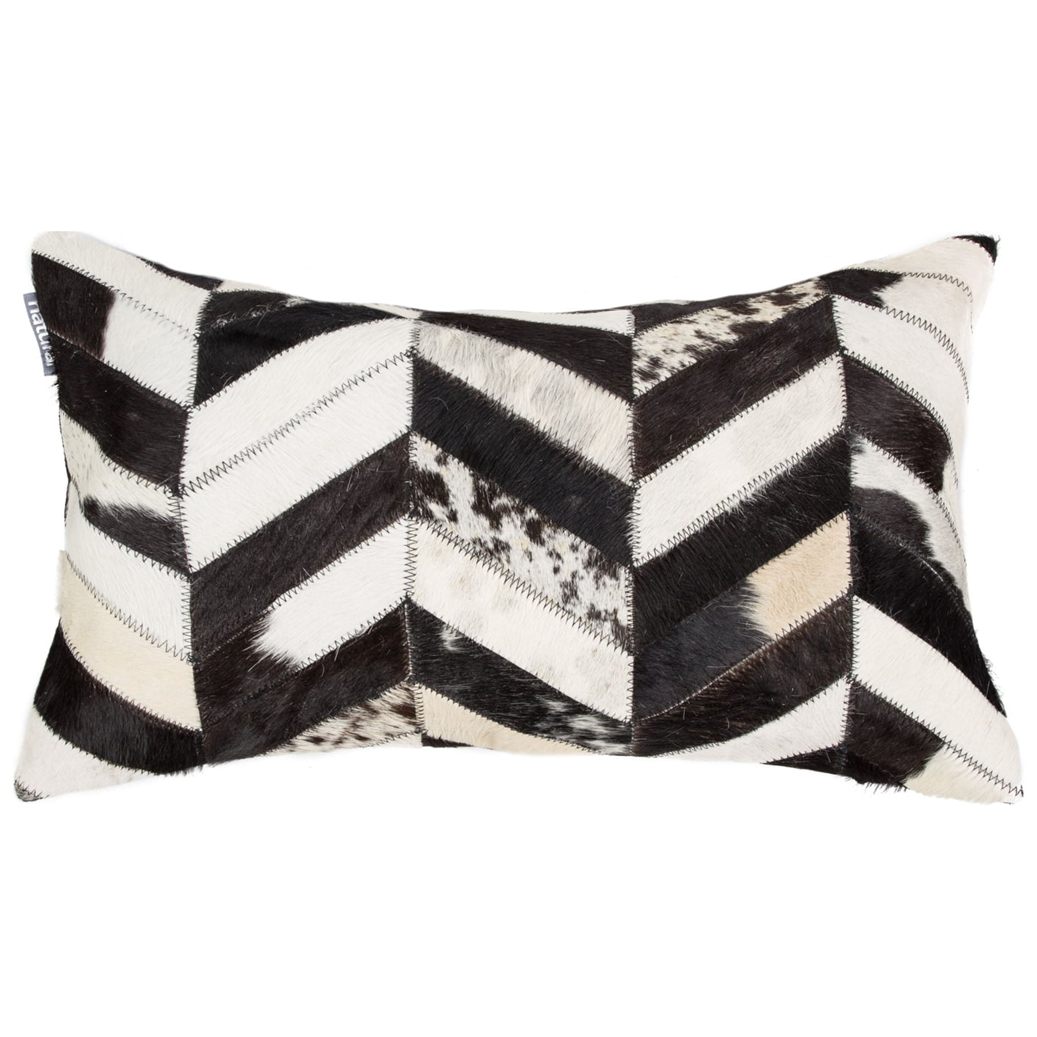 Black and Natural Chevron Cowhide Throw Pillow with Microsuede Backing