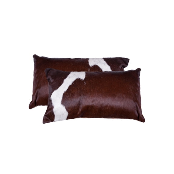 12" x 20" x 5" Chocolate And White Cowhide Pillow 2 Pack