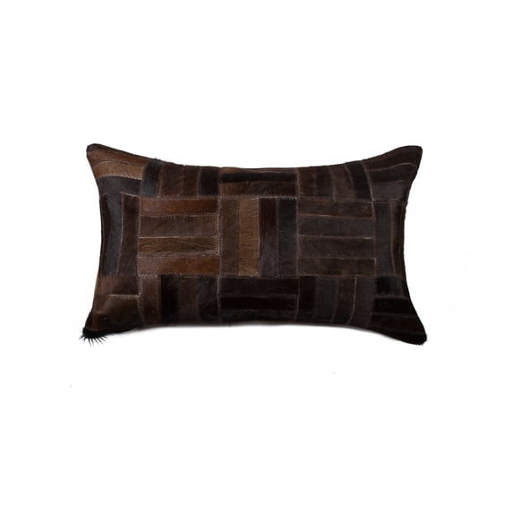 12" x 20" x 5" Chocolate Cowhide Pillow