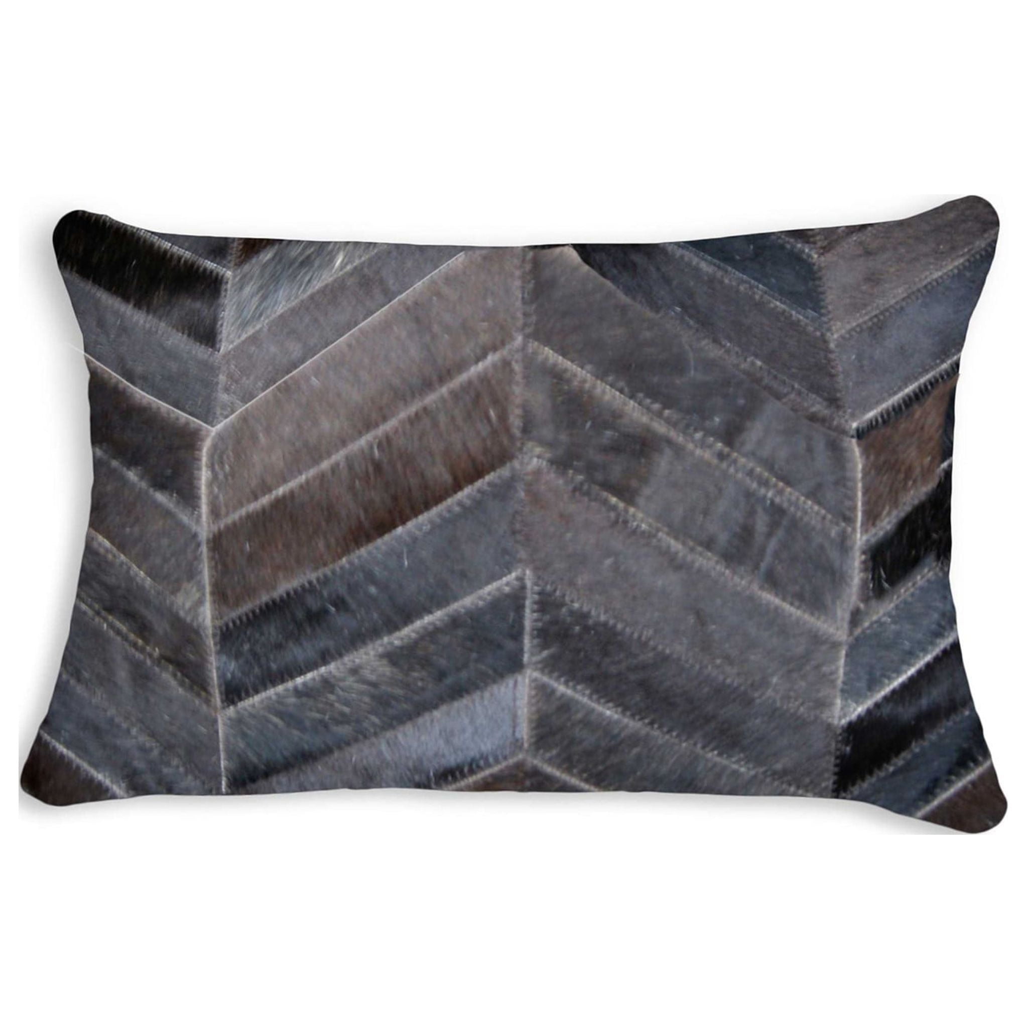 12" x 20" Gray and Brown Chevron Cowhide Throw Pillow