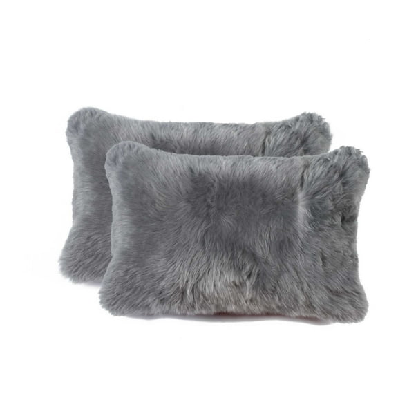 12" x 20" x 5" Gray Sheepskin Pillow 2 Pack