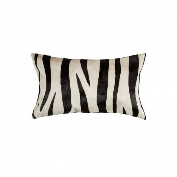 12" x 20" x 5" Zebra Black On Off White Cowhide Pillow